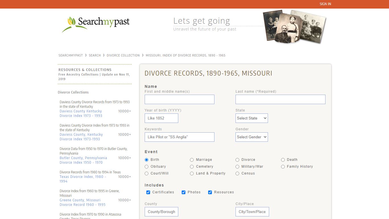 Missouri, Index of Divorce Records, 1890 - 1965 | Searchmypast